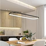 Moderne Esstisch Pendelleuchte LED Dimmbar schwarz Hängelampe Oval HöhenverstellbKronleuchter mit Fernbedienung 54W Esszimmer Hängeleuchte Kreativität Küche Wohnzimmer Lampe Beleuchtung Licht 120