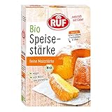 RUF Bio Speisestärke, reine Maisstärke, ideal für lockere Gebäcke, zum Binden von Roter Grütze und herzhaften Soßen, glutenfrei und vegan, 9 x 400g