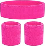 Kostümheld® 3 in 1 Schweißband pink Set mit Stirnband - als Accessoire Vokuhila Kostüm zu Retro neon 80er 90er Outfit Fasching & Karneval