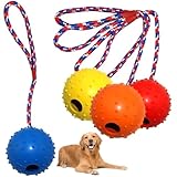 NAMIS 4 Ball mit Schnur Hund, ø 5/30 cm Ball am Seil Naturkautschuk, Hundespielzeug Ball mit Seil extrem Weite Würfe, Hundeball Snackball, Hundebälle Kleine Hunde, Große Hunde (Rot Gelb Blau Orange)