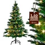 CASARIA® Weihnachtsbaum künstlich 150cm mit Lichterkette 100 LED warm weiß inkl. Metallständer 360 Spitzen Weihnachten Christbaum Tannenbaum PVC Grün