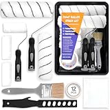 ENCOUN 12er Farbroller Set, Professional Malerset, Farbroller Wandfarbe, Malerpinsel Set mit Farbwanne, Farbroller Bügel, Abdeckfolie, Farbroller, Kreppband, Pinsel für Malerset Streichen