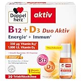 Doppelherz B12 + D3 Duo Aktiv - Hochdosiert mit Vitamin B12 + D3 zur Unterstützung einer normalen Funktion des Immunsystems - 30 Trinkfläschchen, Flüssigkeit