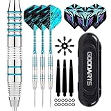 Ecliptix Dartpfeile mit Metallspitze 22 Gramm, Profi Steeldarts mit Metallspitze Steeldarts Set Steel Darts Pfeile Set Stahl Spitze Darts Set 3 Aluminium Schaft + Extra Dart-Flüge (See-Blau)