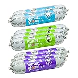 PURBELLO Hunde-Rolle Nassfutter Mix-Paket I - 3 x Pferd, 3 x Ziege, 2 x Lamm - Monoprotein Hundefutter mit hohem Fleischanteil - Hundewurst schnittfest und getreidefrei (8 x 400g)