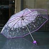 Transparenter Sakura Taschenschirm | Transparente Kirschblüten Regenschirme für Regen, Erwachsene und Kinder | Kompakter, romantischer, dreifach faltbarer Regenschirm für Mädchen