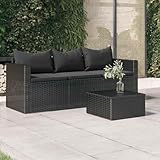 Vopese 3-Sitzer-Gartensofa mit Kissen Schwarz Poly Rattan Gartensofa Model362327