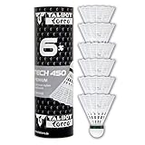 Talbot-Torro Tech 450 Badmintonbälle - 6er Dose, verschiedene Farben/Geschwindigkeiten wählbar (weiß/gelb, Geschwindigkeiten: langsam, mittel, schnell), Premium-Nylonfederball für Indoor & Outdoor