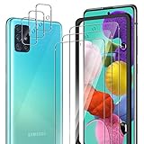 ELYCO Schutzfolie kompatibel mit Samsung Galaxy A51 für Panzerglas mit Positionierhilfe, 3 Panzerfolie & 3 Kamera Schutzfolie, 9H Härte Panzer Schutz Glas, HD Displayschutzfolie & Kameraschutz