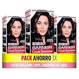 Garnier Color Sensation Coloration, 3er-Pack, lebendige und langanhaltende Farbe, vollständige Grauabdeckung, einfache Anwendung mit Schüssel und Pinsel, weiches und seidiges Haar, 2,10 Blauschwarz