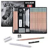 KALOUR 28-teiliges Profi-Skizzierstift-Set – 14 Graphitstifte (14B–5H), Kohlestifte, Radiergummis, Spitzer & Estompen – Komplettes Künstler-Set für Anfänger & Profis