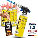 Magnum® Brenneraufsatz inkl. 4 Gaskartuschen - robuster Bunsenbrenner mit Kartuschen 1-flammig – Gasbrenner mit Kartusche mit Piezozündung – Flamierbrenner in blau - Schweißbrenner