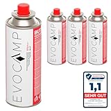 EVOCAMP 4X Stück Butan Gaskartuschen 227g Typ MSF-1a Bajonett Ventil ideal für Campingkocher, Gasheizung, Unkrautbrenner, Camping Gas Butangas Kartusche, Universaldruckgasdose für Camping und BBQ