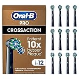 Oral-B Pro CrossAction Aufsteckbürsten für elektrische Zahnbürste, X-förmige Borsten, briefkastenfähige Verpackung, 12 Stück, schwarz