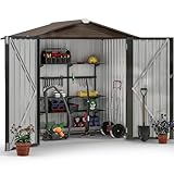 YITAHOME Gartenhaus, abschließbar, verzinktes Metall, Outdoor-Schuppen, wasserdicht, mit 4 Lüftungsschlitzen für Fahrrad, Werkzeug, Rasenmäher, Braun, 171 x 118 x 184 cm