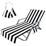 FANSU Schonbezug für Gartenliege, Frottee Handtuch für Sonnenliege Mikrofaser Schnelltrocknend Strandhandtuch mit 2 Taschen, Strandtuchfür Schwimmbäder, Strände, Gartenhotels(75x210cm)