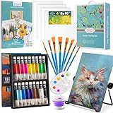 Inburit Acrylfarben Set, Leinwand zum Bemalen, Malset mit 18 Farben Acrylfarbe, 4 Leinwand, 1 Klappbare Staffelei, Acrylic Paint Set, Ideal für Canvas, Holz, Papier für Anfänger Profis
