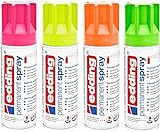 Permanent Spray edding 5200 neon-pink-gelb-orange-grün 4x200ml Set - Acryllack Lackieren & Dekorieren von Glas, Metall, Holz, Keramik, Kunststoff, Leinwand, Farbsprühdosen