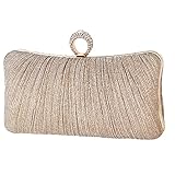 iwish Damen Clutch, Gold Elegante Kettentasche Tasche Clutch Bag, Hochzeit Wedding Prom Party Handtasche Crossbody Schultertasche klein Umhängetasche