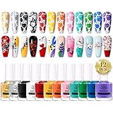 BORN PRETTY Nail Art Stamping Polish Stampinglack Set Rot Blau Gelb Stamping Lack Nagellack Farben Nagellack Stempeln Colourful Manicuring Plate Printing Polish Varnish 12 Colours Set