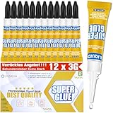 Sekundenkleber Flüssig (12er-Pack x 3g) – extra stark & wasserfest Superkleber für schnelle, flexible Sofortreparaturen, transparent kontakt Kleber für Kunststoff, Holz, Porzellan, Glas uvm.