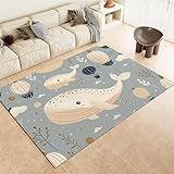 Teppich kinderzimmer 120x170cm Wal Im Skandinavischen Stil Antirutsch Teppich Wohnzimmer Rechteckteppich, Schlafzimmer Teppich, Karikatur Waschmaschinenfest Flanell Kurzflor Teppiche, Eingangsmatte