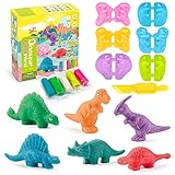 Purphy 12 Stück Knete Zubehör Set ab 2 3 4 Jahre mit Bunt Modelliermasse, Dino Plastilin Werkzeuge, ​DIY knetwerkzeug Dinosaurier Kinderspielzeug, Kinder Kunsthandwerk Geschenk für Jungen und Mädchen