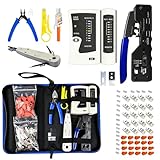 VEGOATY Netzwerk Werkzeug Set: Netzwerk Reparatur Kit mit 20 Kabel Stecker, Pass Through RJ45 Crimpzange für Cat7 Cat6 Cat5,Abisolierzange, Netzwerktester für RJ45/RJ11/RJ12 Kabel, LSA Auflegewerkzeug