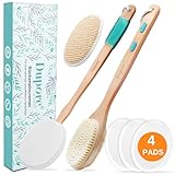DUPORE Premium Eincremehilfe für Rücken + Rückenbürste Badebürste - Rücken Eincremehilfe - Körperbürste Dusche - NEU 2024 - Rückeneincremer - 4 Pads - Rückencremer - Sanfte Hautpflege