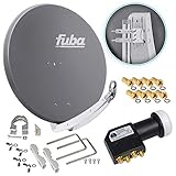 Fuba DAA 850 A 85cm Sat Schüssel Anthrazit Satellitenantenne Aluminium Reflektor + HB-DIGITAL UHD Quad LNB 4 Teilnehmer Direktanschluss schwarz 4K Utra HDTV Full HD 3D fähig + 8X F-Stecker vergoldet