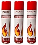KONSUMANY 3 x 300 ml Feuerzeuggas Butangas für Feuerzeuge, Sturmfeuerzeuge, Stabfeuerzeuge und Flambierbrenner