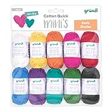 Gründl Wolle Cotton Quick Mini Basic Shades Set zum Stricken und Häkeln 10 x 15 g, 100% Baumwolle, 15 g / 37 m, Bunt