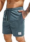 JMIERR Kurze Hosen Herren Corduroy Shorts Herren Sommer Elastische Taille mit Taschen Blaugrün 2XL