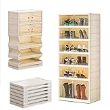 Faltbares Schuhregal mit 6 Ebenen, stapelbar, transparente Aufbewahrungsboxen mit Deckel, einfache Montage, Kunststoffschrank für kleine Räume, ideal für Flur, Wohnheim, Eingangsbereich und Schrank