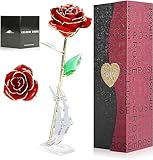 ELEUTH 24K Gold Rose, Ewige Rose Geschenke für Frauen Vergoldete Konservierte Rose mit Stand Geschenkbox Geburtstagsgeschenk für Frauen/Freundin/Hochzeitstag/Valentinstag/Muttertagsgeschenke für Mama