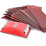 S&R Schleifpapier-Set mit Handschleifer 165 x 85 mm, 80 Stk Schleifblätter mit 93 x 230 mm, je 10 x Körnung P 40, 60, 80, 120, 180, 240, 320, 400, Schmirgelpapier Satz mit Schleifblock