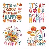 SUPERDANT 4 Stück Blumen Transferpapier Zum Aufbügeln Inspirierender Text DIY Bunter Wärmeübertragungsaufkleber Waschbare Aufbügelaufkleber Für T Shirts Kleidung Kapuzenpullover Taschen Jacken