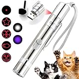 LED Pointer für Katzen Spielzeug, 7 in 1 und 5 Muster mit USB Wiederaufladbar, Interaktives Katzenspielzeug, Mini Tragbar Taschenlampe Mit Edelstahlgehäuse, Light Licht Spielzeug