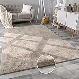 Paco Home Waschbarer Hochflor Teppich Wohnzimmer Flauschig Fellteppich Kunstfell Plüsch Shaggy Weich Fellimitat, Grösse:160x230 cm, Farbe:Beige