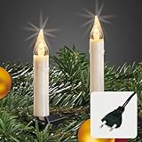 hellum LED Lichterkette Weihnachtsbaum, Kerzen Lichterkette innen mit Clip, 20 warm-weiße LED, beleuchtet 570cm, Abstand 30cm Kabel grün Schaft weiß, Zuleitung 1,5m, mit Stecker, 560282