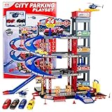 CELMAN Parkhaus für Kinder - Platz für Fahrzeuge im Maßstab 1:64, Parkgarage für Kinder ab 3 4 5 6 7 8 Jahren, inkl. Metall Spielzeugautos, Aufzug