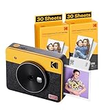 KODAK Mini Shot 3 Retro 4PASS 2-in-1 Sofortbildkamera und Fotodrucker, tragbar (7,6 x 7,6 cm) + Paket mit 68 Blättern, Weiß