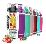 willceal Wasserflasche Mit Fruchteinsatz 945 ml Durable mit abnehmbarem Eisgel-Ball, groß - BPA-freies Tritan, Flip-Deckel, dichtes Design - Sport, Camping (Schwarz)