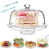 Masthome 6 in 1 Multifunktional Kuchenteller Kuchenplatte Rund 31cm,Tortenplatte mit Fuß und Haube,Tortenplatte Glocke Hergeben 2 Salatlöffel