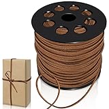 Lederschnur Lederband Faux Wildleder Schnur, 90M Faux Faden Veloursleder Band Lederschnüre Wildlederband für DIY Armband Halskette Schmuck Handwerk (Hellbraun)