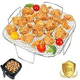 YQL Heißluftfritteuse Zubehör für Cosori 5.5 XXL/6.4L, 20 cm 304 Edelstahl Quadratisch Airfryer Zubehör Airfryer xxl Zubehör Air Fryer Rack