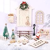 Lvefyti 30 Stück Wichteltür Zubehör Weihnachten Set, Miniatur Wichtel Set, Weihnachtswichtel Holz Set mit Miniatur Briefkästen, Zäun, Leiter, Kranz DIY-Dekoration für Weihnachten