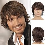 Perücke Herren Braun Kurz Haare Layered Wave Perücken mit Pony Synthetische Cosplay Perücke Kostümparty Halloween Party Men Wigs