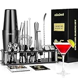 Cocktail Shaker Set, oGoDeal Boston Cocktail Shaker Schwarz mit Ständer, 27pcs Bar Equipment Barkeeper Set Cocktail Mixer Zubehör, Edelstahl Cocktail Geschenkset Mixology Bartender Kit