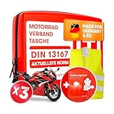 PURAHELP Motorrad 3x Verbandskasten nach aktueller Norm 2024 DIN 13167 (StVO konform) - Inkl. Warnweste & Beatmungstuch - Motorrad Erste Hilfe Set 2024 Mini Klein